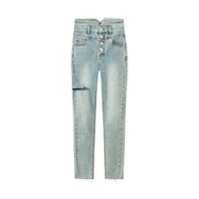 High Waist Button Slim Jeans