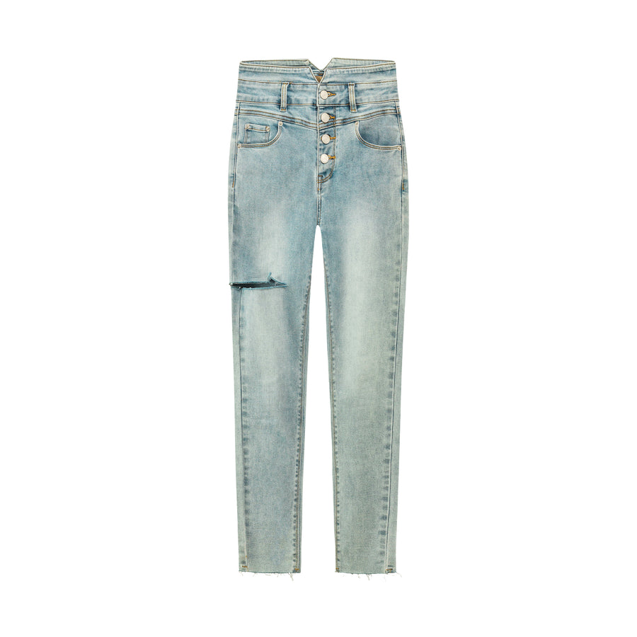 CHUU High Waist Button Slim Jeans