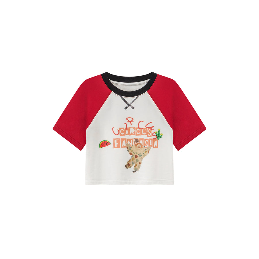 CHUU Chuu Circus Contrast Raglan Cropped T-Shirt