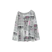 Printed Newspaper Off-The-Shoulder T-Shirt