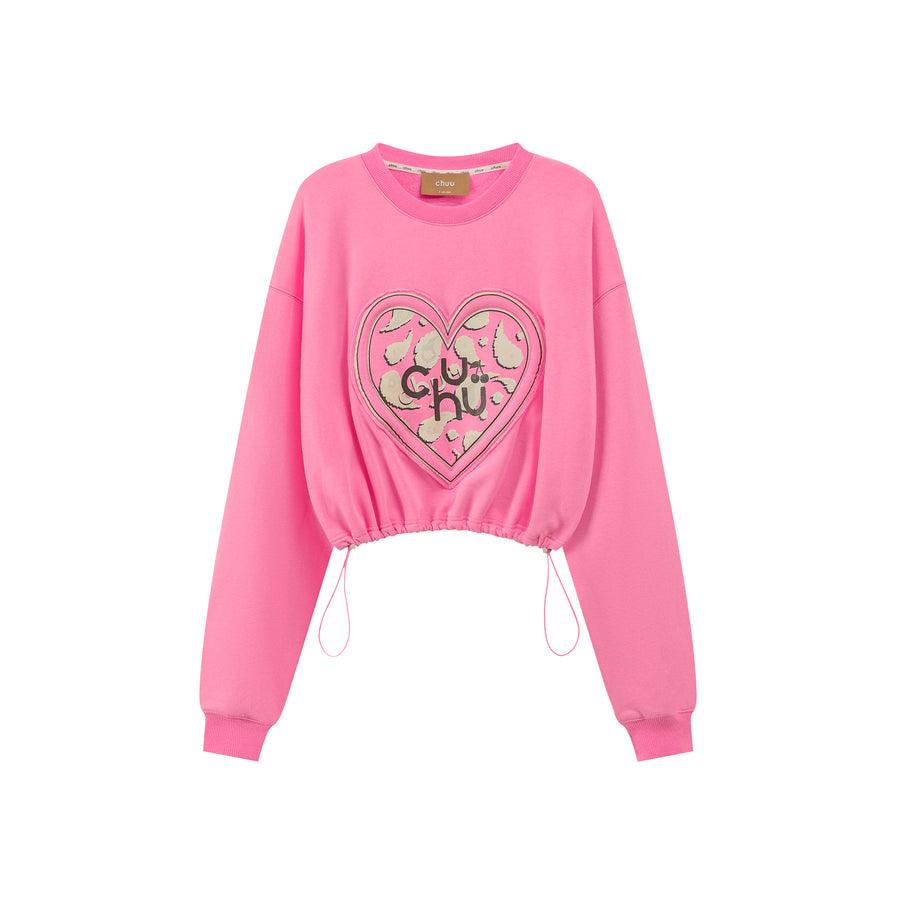 CHUU Chuu Heart Print Crop Sweatshirt