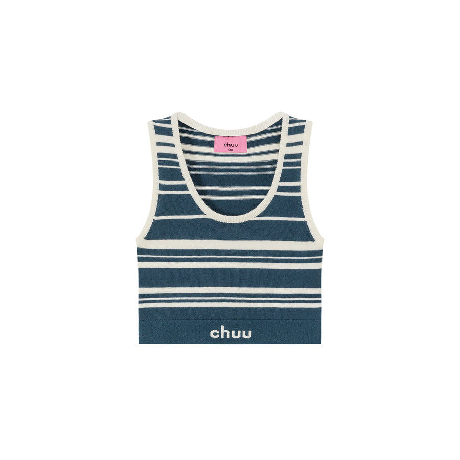 CHUU Striped Knit Sleeveless Crop Top