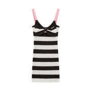 Big Ribbon Wide Stripe Ribbed Mini Dress