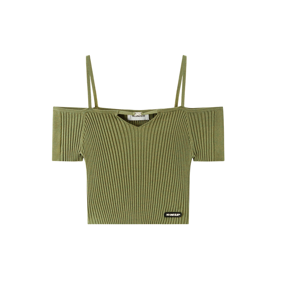 CHUU Off-Shoulder Ribbed Crop Top