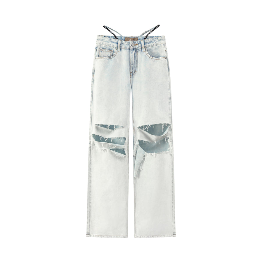 CHUU Distressed Bootcut Denim Jeans