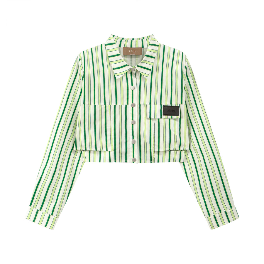 CHUU Cutout Striped Crop Shirt