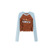 I Love Chuu Raglan Cropped Shirring T-Shirt