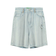 Wide Washed Denim Bermuda Shorts