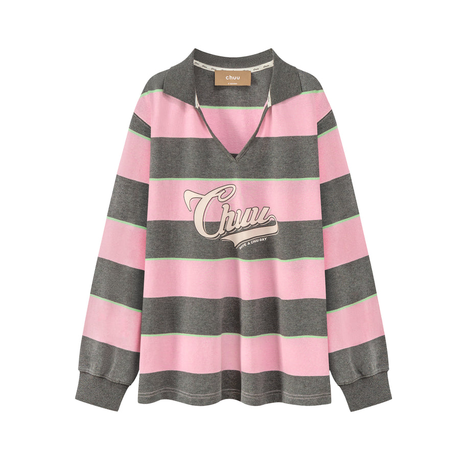 CHUU V Neck Stripe Logo T-Shirt