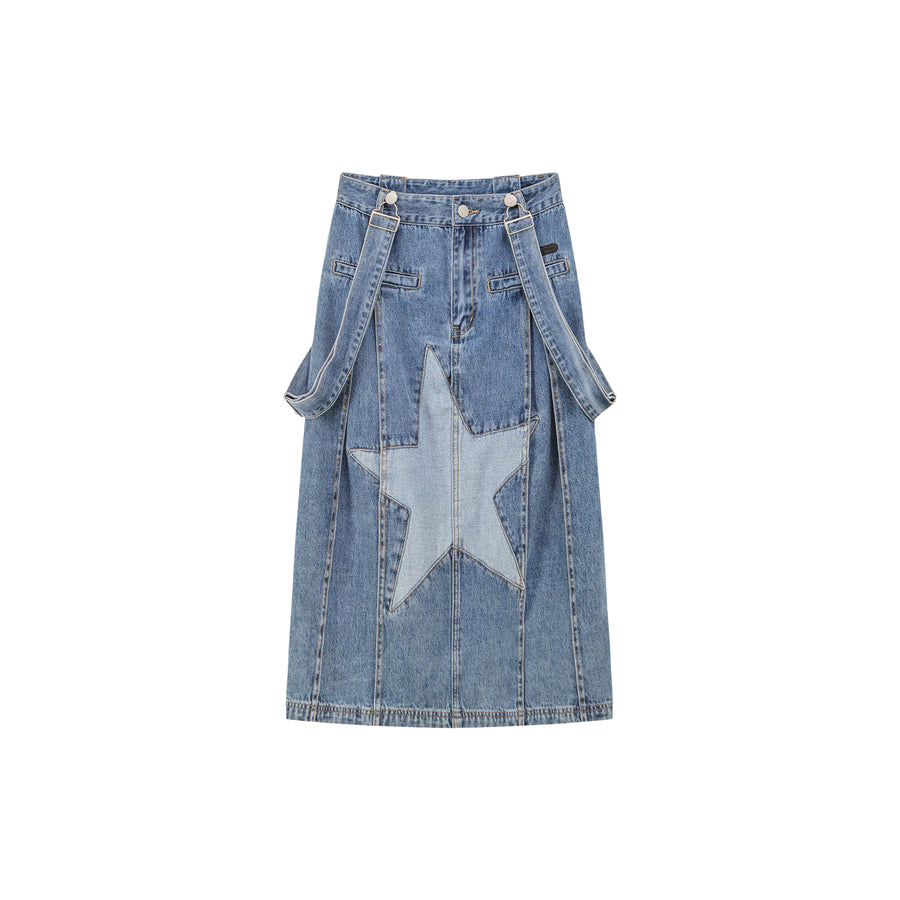 CHUU Star Denim Overall Skirt