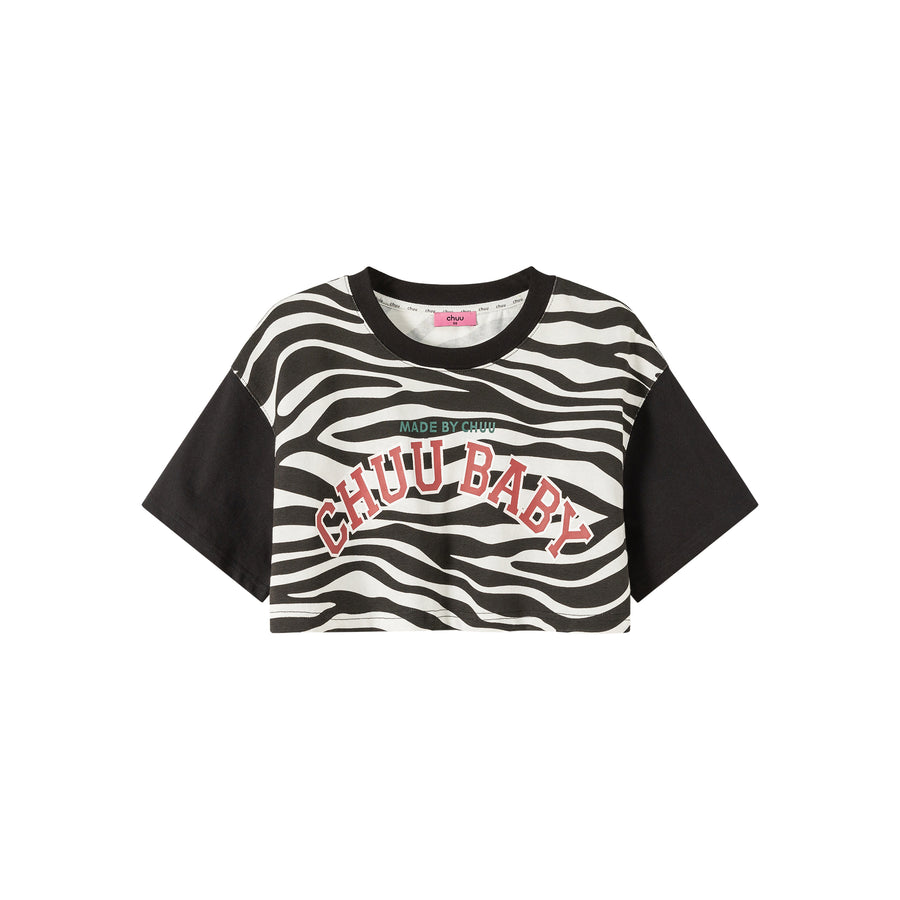 CHUU Zebra Contrast Cropped T-Shirt