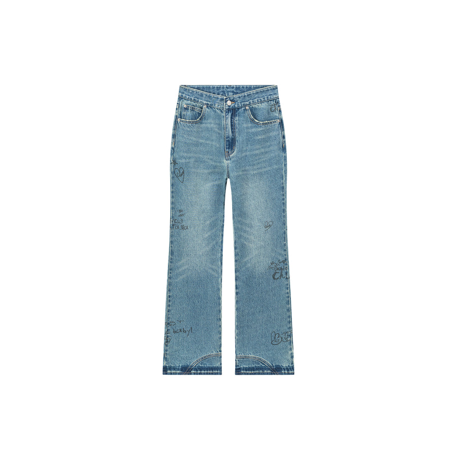 CHUU Written Notes Slim Bootcut Denim Jeans