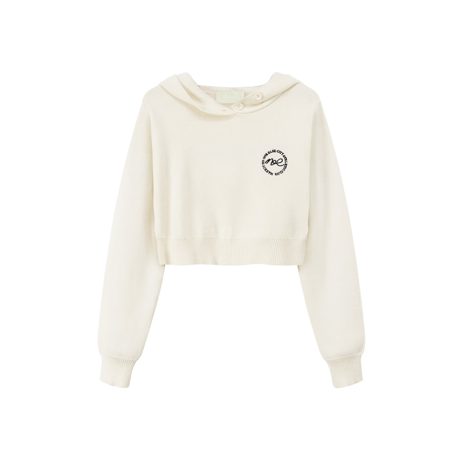 CHUU Noe Cropped Knit Hoodie