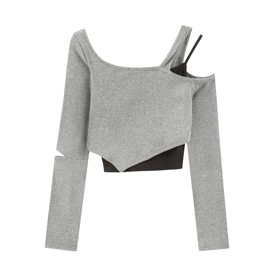 CHUU 2-Layer Unbalanced Long-Sleeved Top