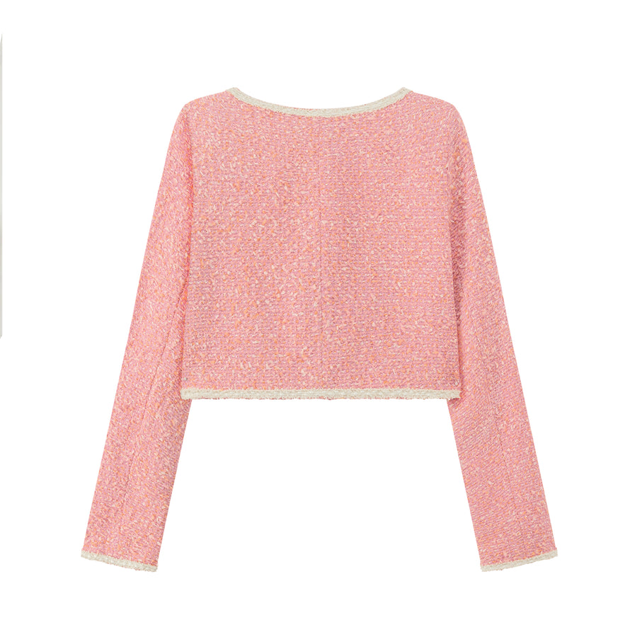 CHUU Pink Tweed Crop Jacket