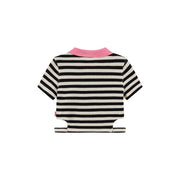 Striped Side Cut Out Cropped T-Shirt