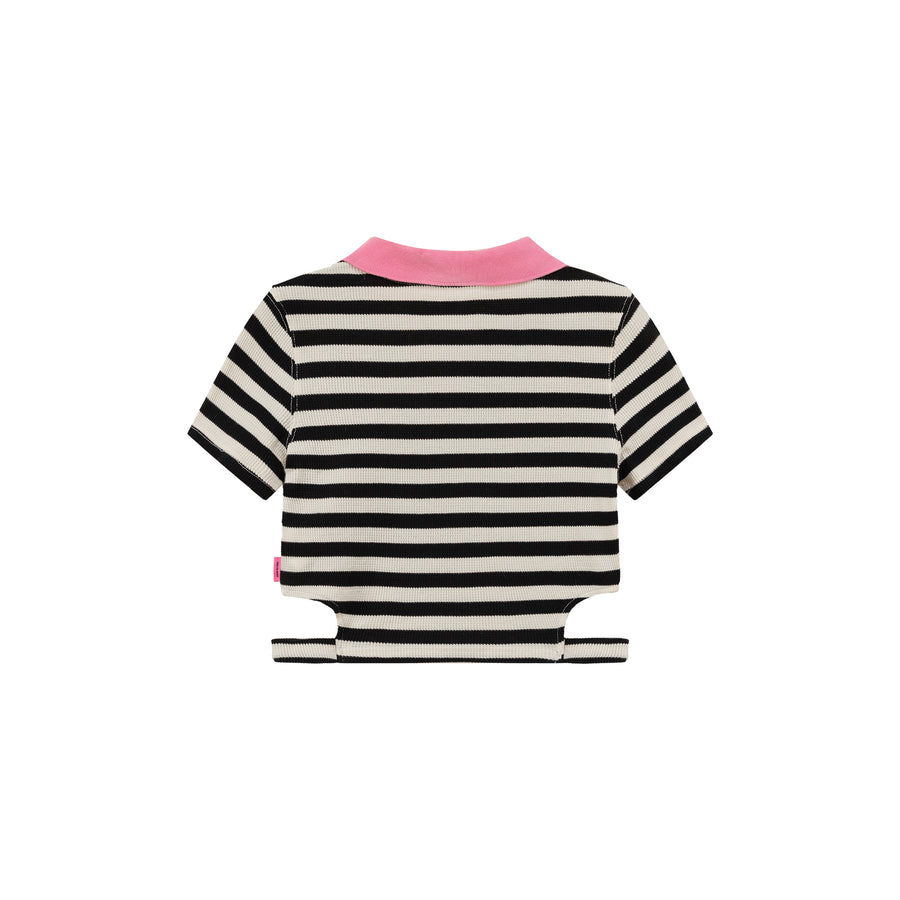 CHUU Striped Side Cut Out Cropped T-Shirt