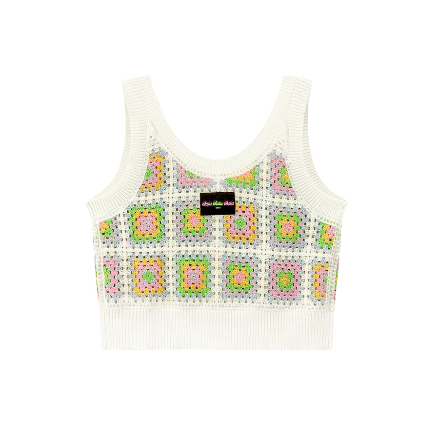 CHUU Square Mosaic Crochet Buttoned Vest