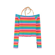 Rainbow Stripes Off-Shoulder Top