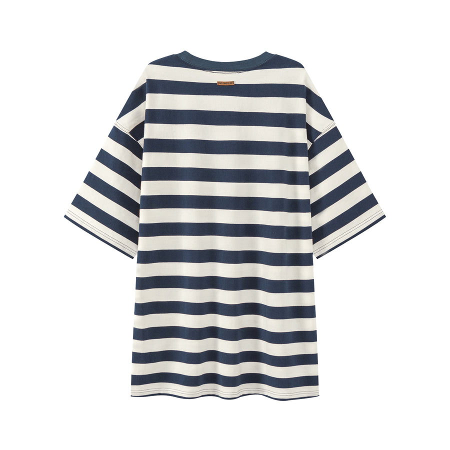 CHUU Striped Front Twist Oversize Crop T-Shirt
