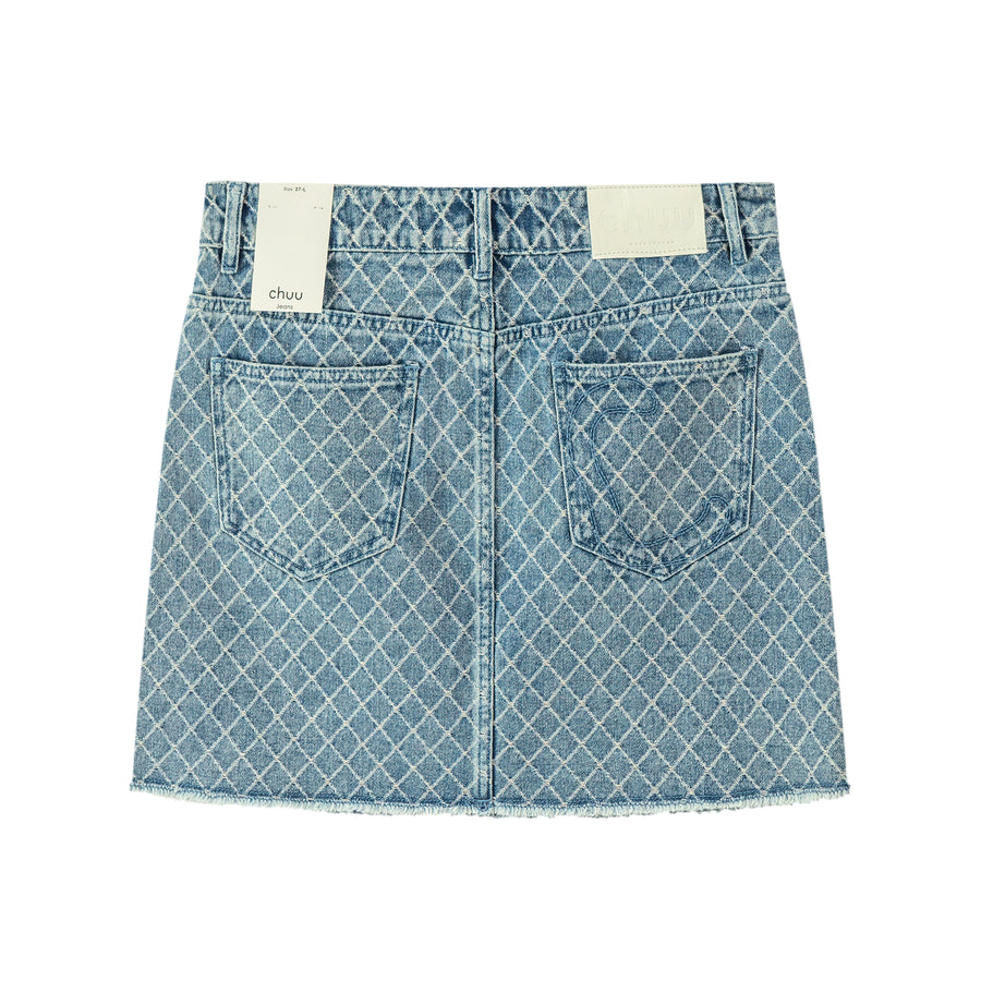 CHUU Chuu Girl Diamond Check Denim Skirt