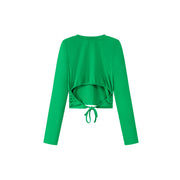 Color Back Wrap Long-Sleeved Top