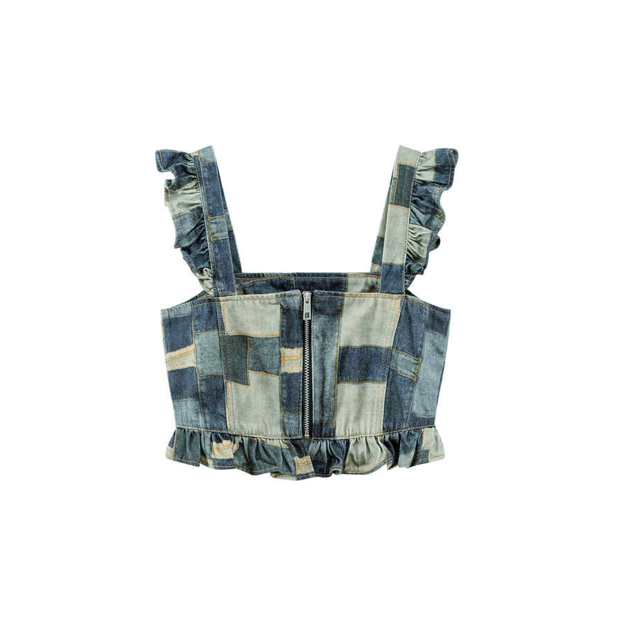 CHUU Vintage Denim Patchwork Print Top