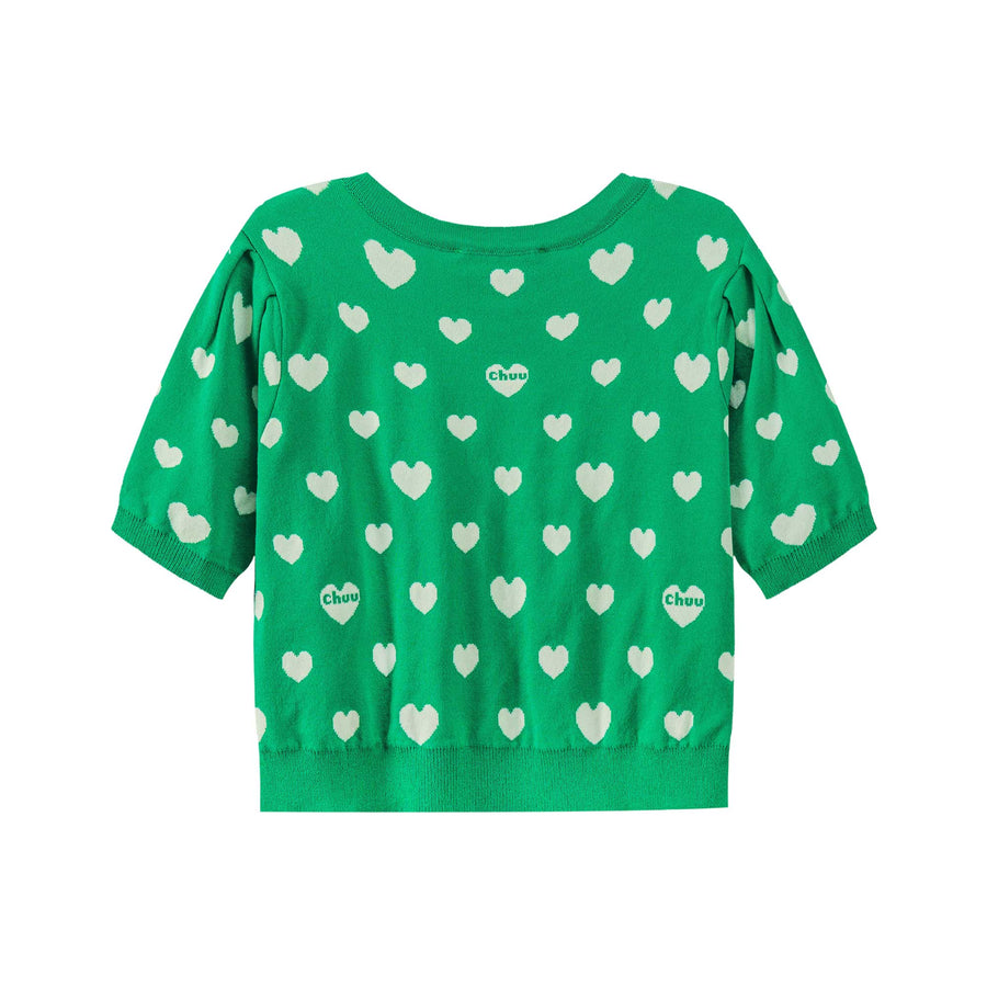 CHUU Heart Short Sleeve Knit Cardigan