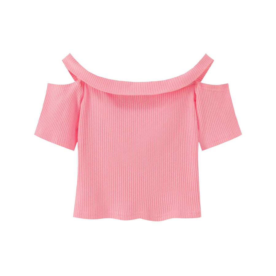 CHUU Shirring Off Shoulder T-Shirt