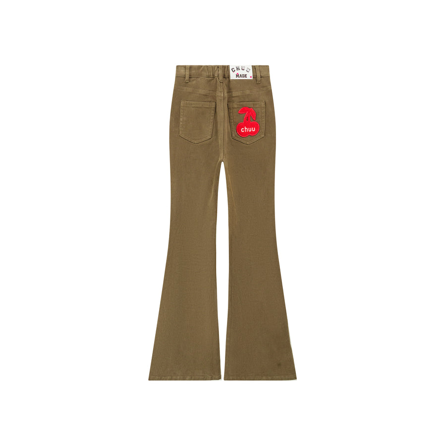 CHUU Better Than Ever Heart-Embroidered Bootcut Pants