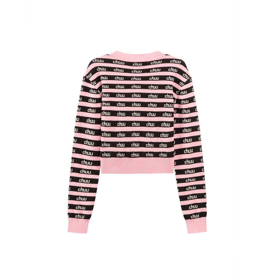 CHUU Stripes Chuu Logo Knit Cardigan