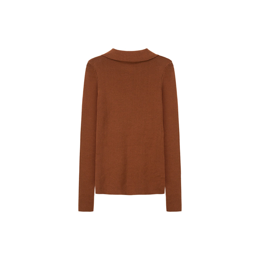 CHUU Buttoned Collar Slimfit Long-Sleeves Knit Top