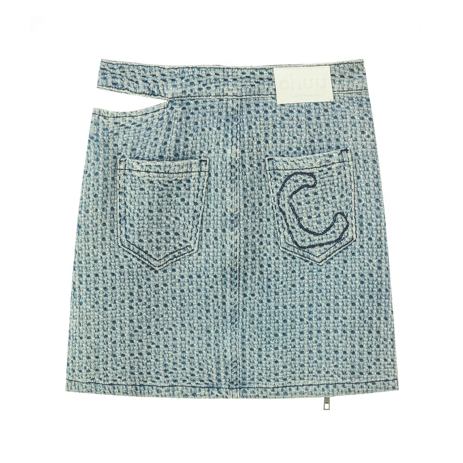 CHUU Waist Cutout Denim Mini Skirt