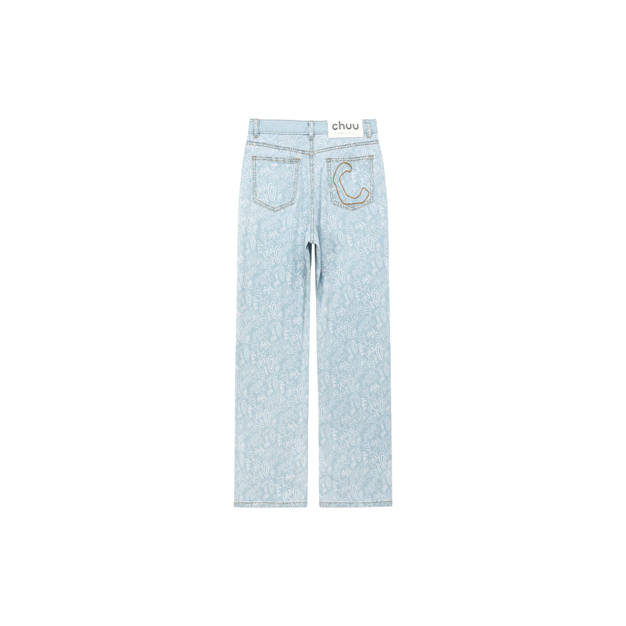 CHUU Printed Wide Denim Jeans