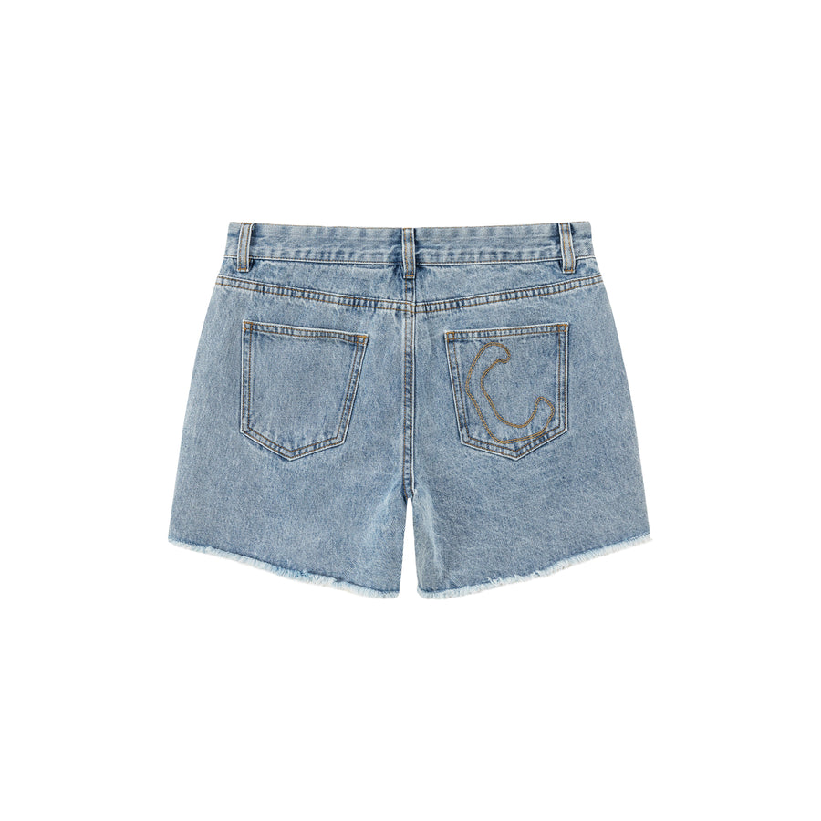 CHUU Distressed Two Toned Denim Shorts