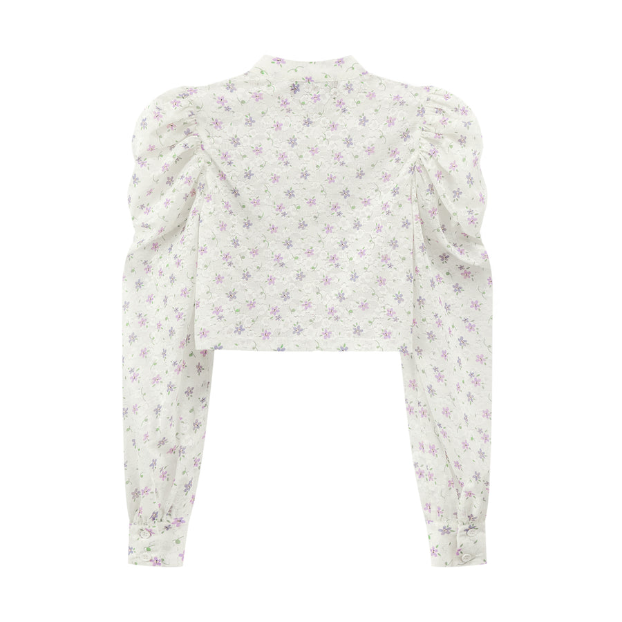 CHUU Flower Eyelet Puff Blouse