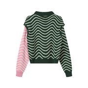 Zig-Zag Stripes Cutout Shoulders Knit Sweater