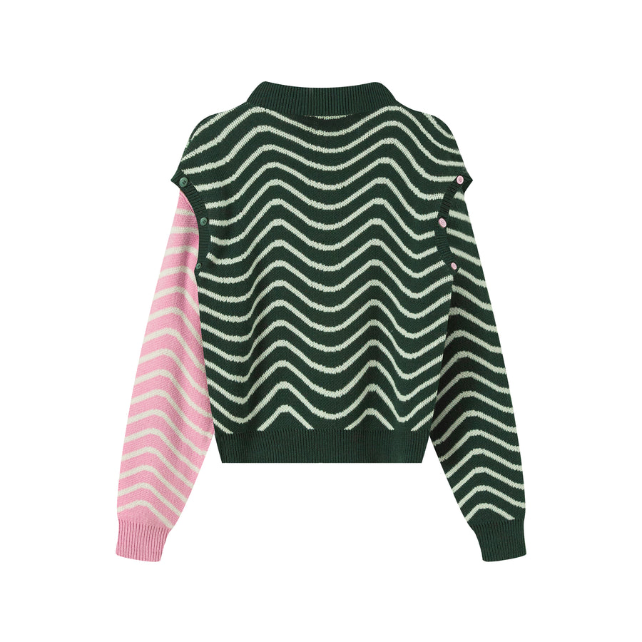 CHUU Zig-Zag Stripes Cutout Shoulders Knit Sweater