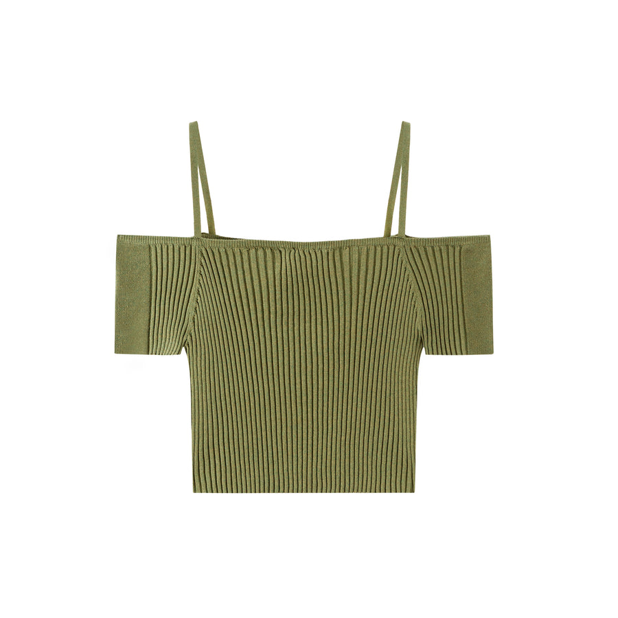 CHUU Off-Shoulder Ribbed Crop Top