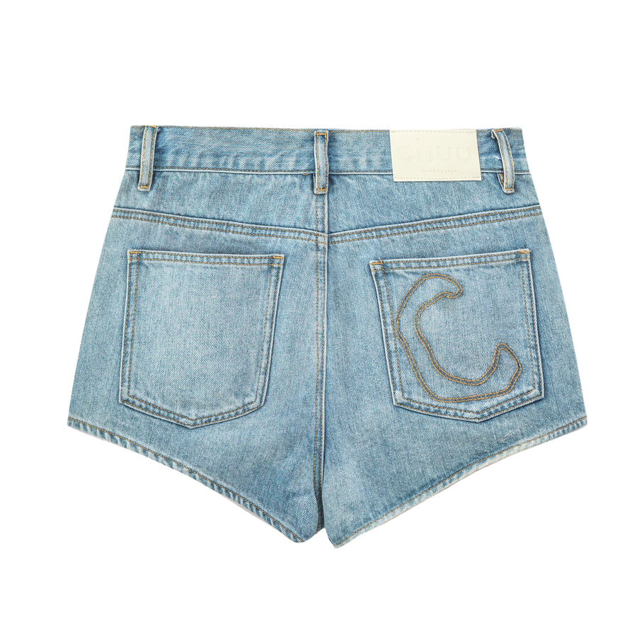 CHUU Simple High-Waisted Denim Shorts