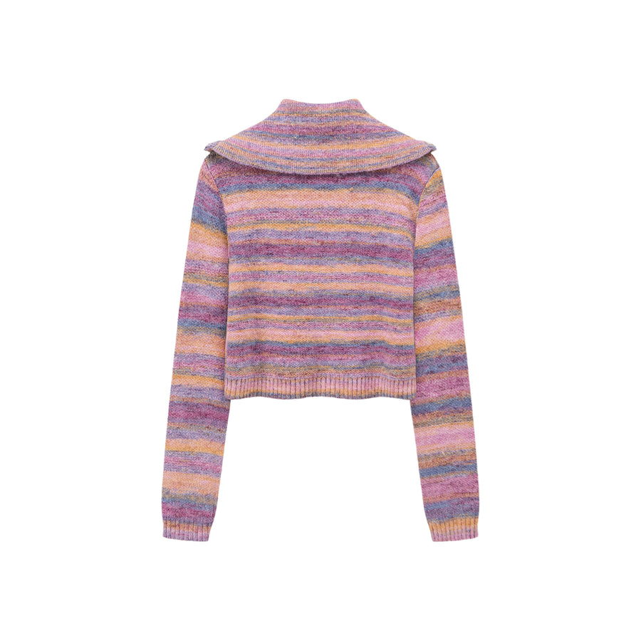 CHUU Rainbow Striped Zip-Up Knit Cardigan