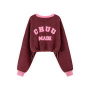 Fleece Color Matching Cropped Sweatshirt