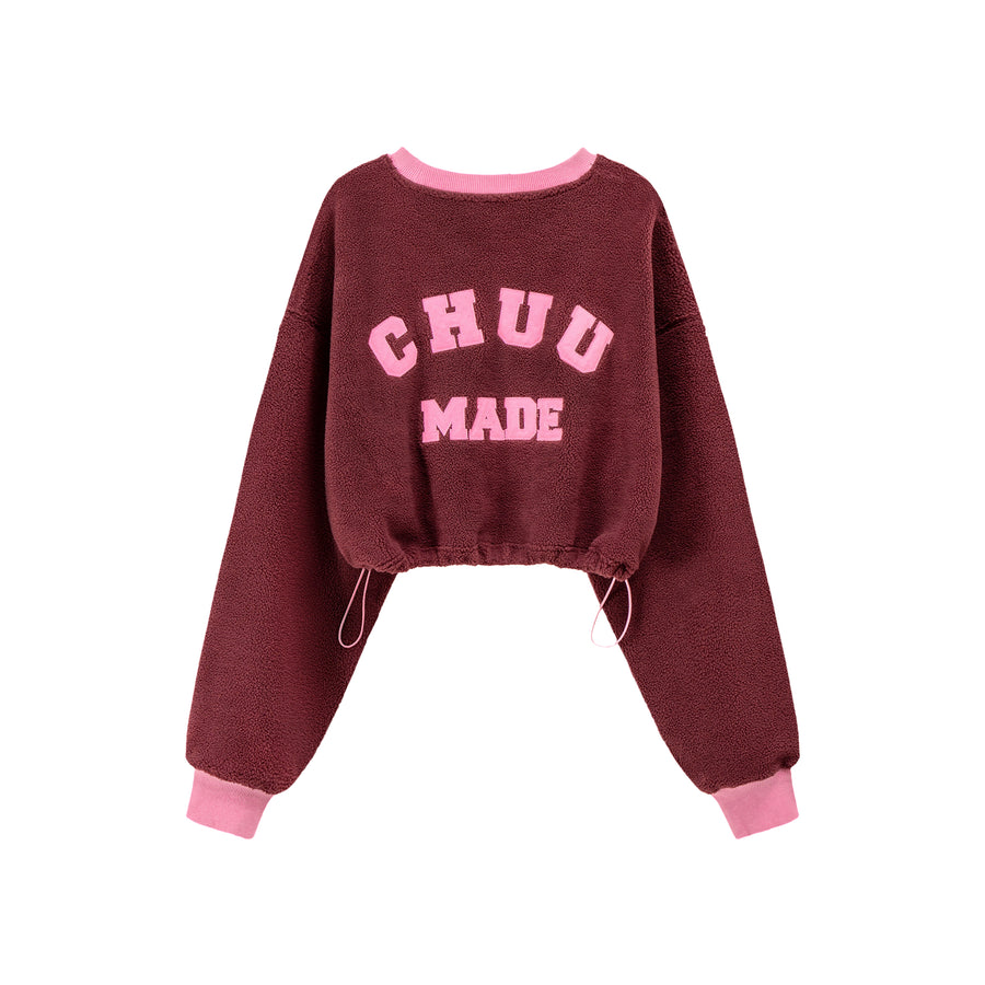 CHUU Fleece Color Matching Cropped Sweatshirt