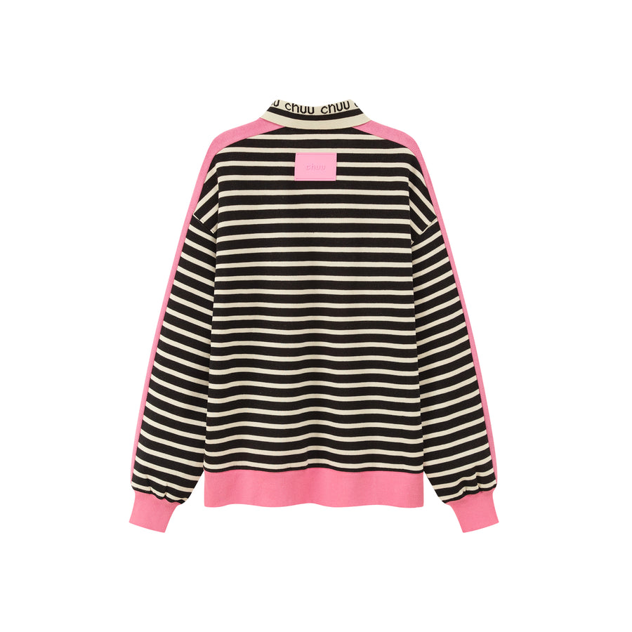 CHUU I Like You Half Zip-Up Color Stripe Sweatshirt