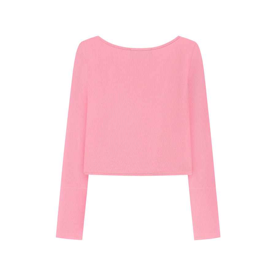 CHUU Deep Tied Round Neck Long Sleeves Top