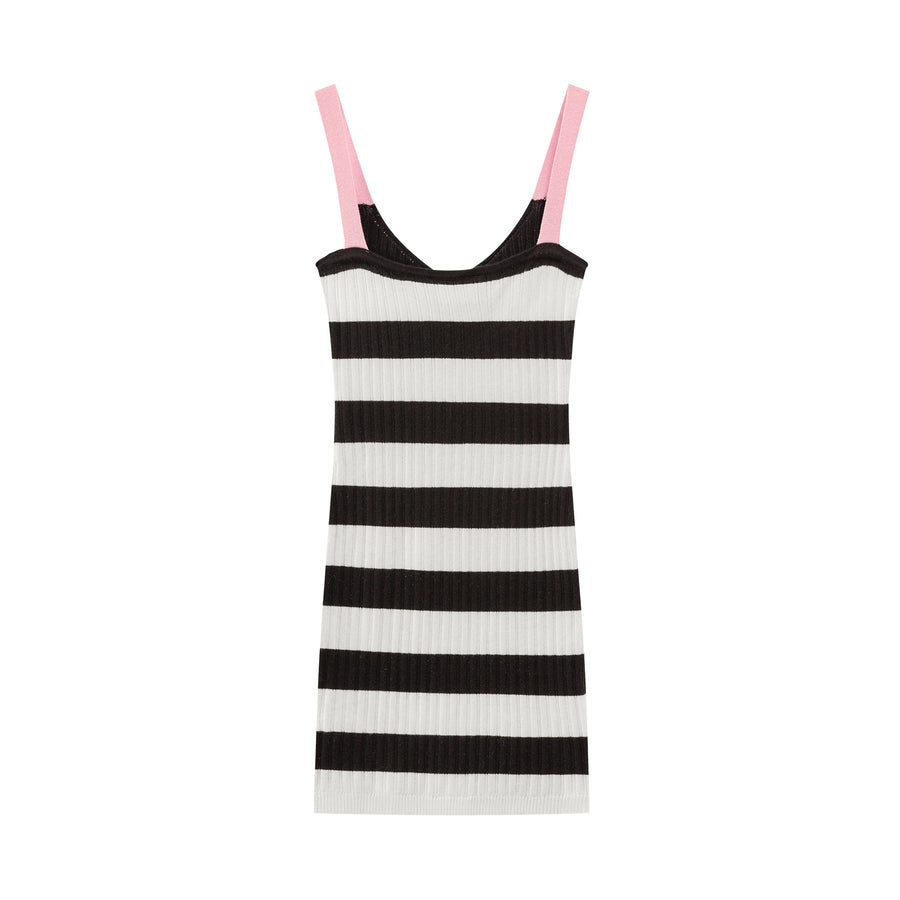 CHUU Big Ribbon Wide Stripe Ribbed Mini Dress