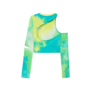 Tie-Dye Cutout Shoulder Crop Top