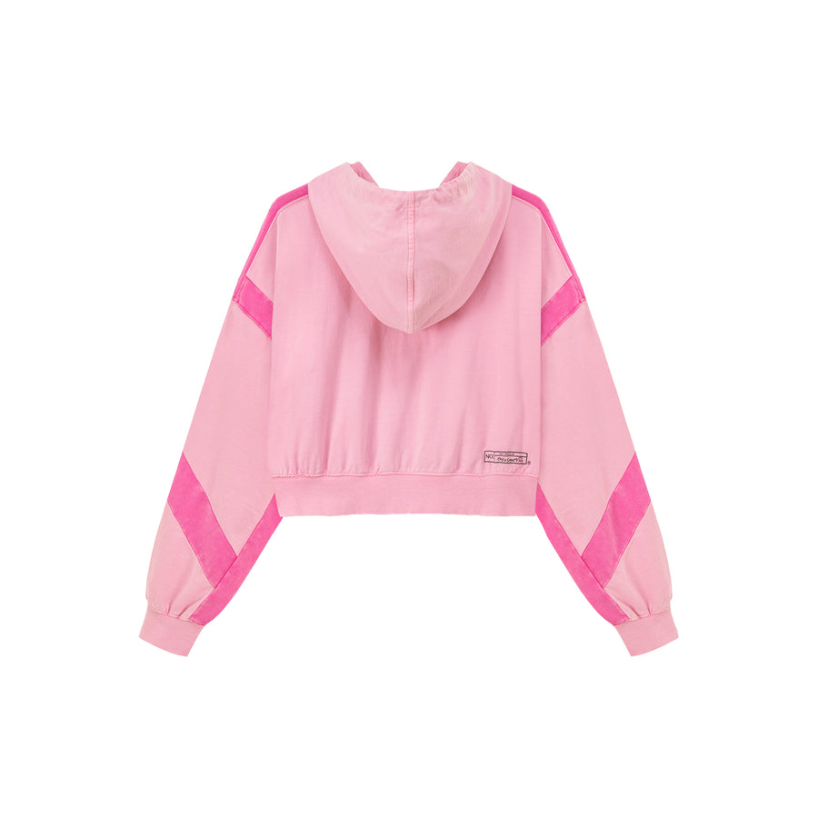 CHUU Color Combination Cropped Hooded Zip-Up