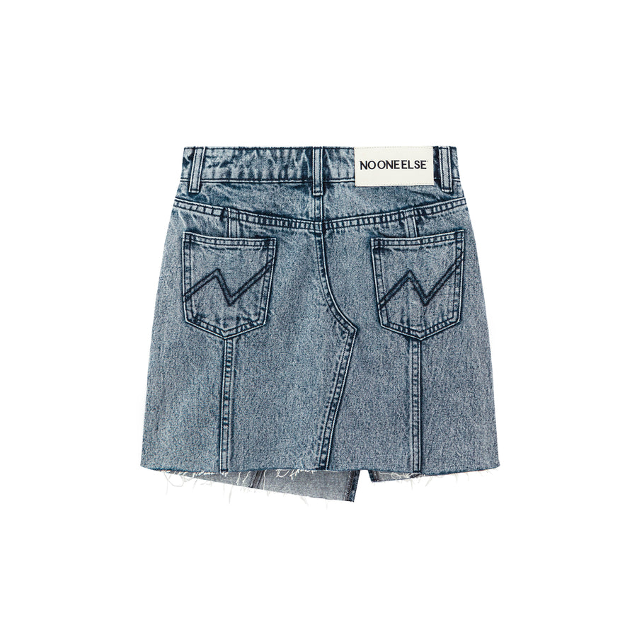 CHUU Unbalanced Cut Denim Mini Skirt