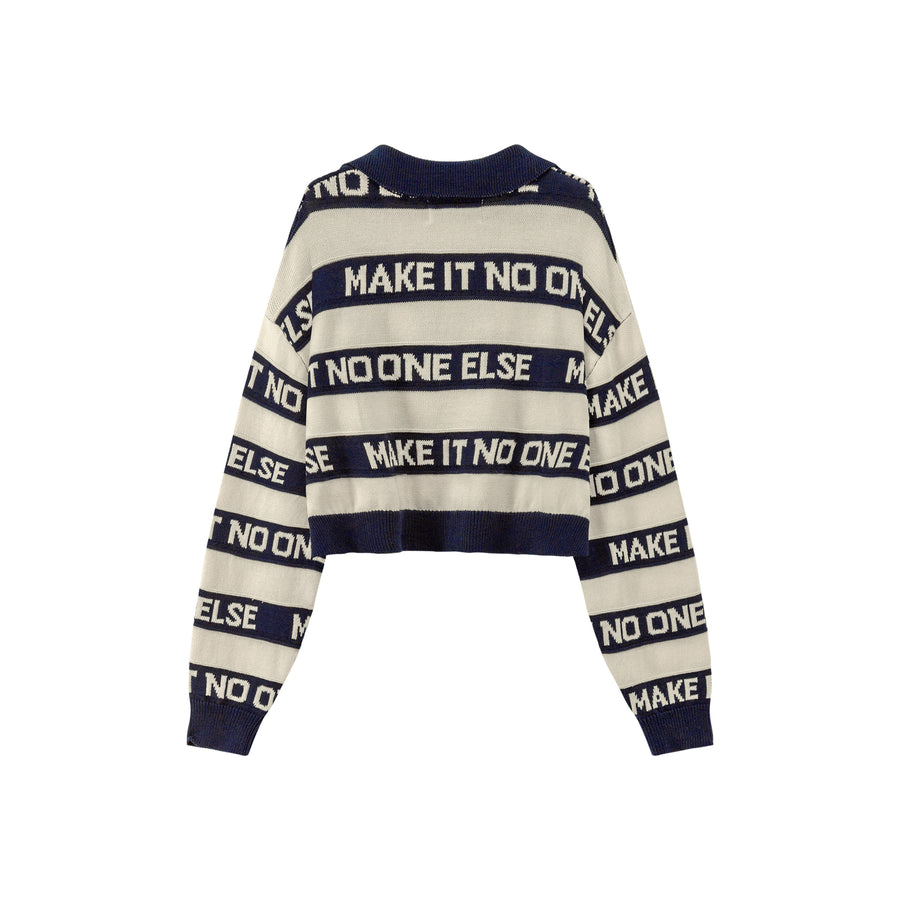 CHUU Noe Lettering Open Collar Knit Sweater